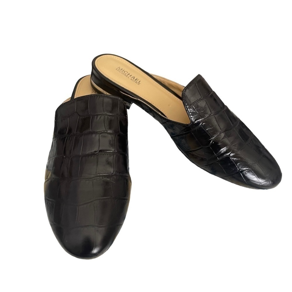 Michael Kors Embossed Leather Mules Slide On Clog Black Small Heel Size 6.5